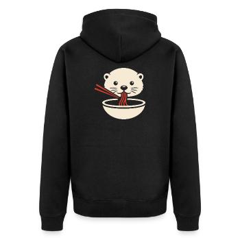 Minimal Otter Noodle Icon - Unisex Premium Bio Zip Hoodie - Schwarz - Hinten - Nico (187cm)