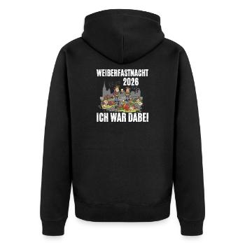 Weiberfastnacht 2026 - Unisex Premium Bio Zip Hoodie - Schwarz - Hinten - Nico (187cm)