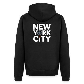 New York City USA Travel - Unisex Premium Bio Zip Hoodie - Schwarz - Hinten - Nico (187cm)