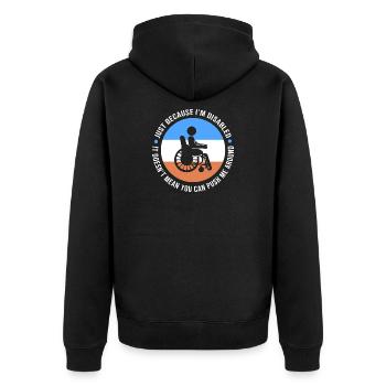 Rollstuhl - Unisex Premium Bio Zip Hoodie - Schwarz - Hinten - Nico (187cm)