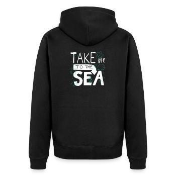 Take Me to the Sea – Doodle Meer Spruch - Unisex Premium Bio Zip Hoodie - Schwarz - Hinten - Nico (187cm)