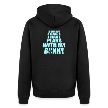 Sorry I Can't I Have Plans With My Bunny Hase Logo - Unisex Premium Bio Zip Hoodie - Schwarz - Hinten - Nico (187cm)