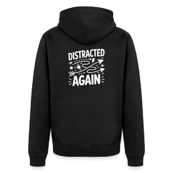 Distracted Again ADHS Chaos - Unisex Premium Bio Zip Hoodie - Schwarz - Hinten - Nico (187cm)