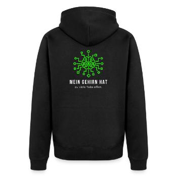 Mein Gehirn hat zu viele Tabs offen - Lustiger IT  - Unisex Premium Bio Zip Hoodie - Schwarz - Hinten - Nico (187cm)
