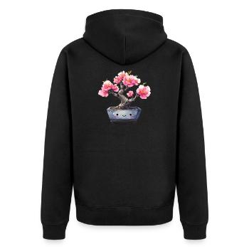 Kawaii Bonsai Blütenfreude - Unisex Premium Bio Zip Hoodie - Schwarz - Hinten - Nico (187cm)