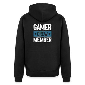 Gamer Crew - Unisex Premium Bio Zip Hoodie - Schwarz - Hinten - Nico (187cm)