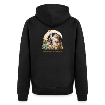"No More Violence" Rainbow Kitten & Butterfly - Unisex Premium Organic Zip Hoodie - black - Back - Nico (187cm)
