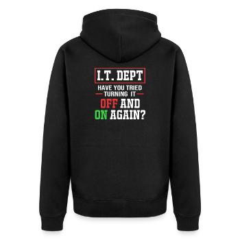 Tech Support - Unisex Premium Bio Zip Hoodie - Schwarz - Hinten - Nico (187cm)