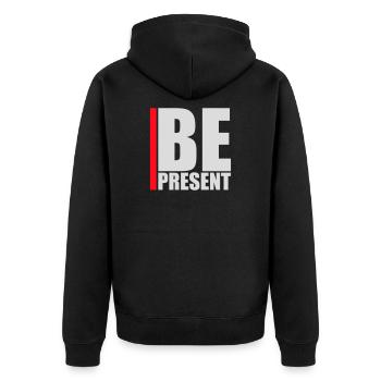Be present at the moment here and now Quote Text - Unisex Premium Organic Zip Hoodie - black - Back - Nico (187cm)