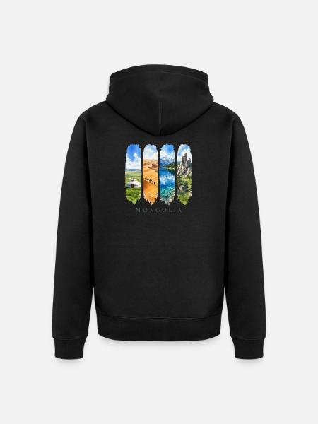 Mongolei Travel – Steppe & Nomaden Motiv - Unisex Premium Bio Zip Hoodie - Schwarz