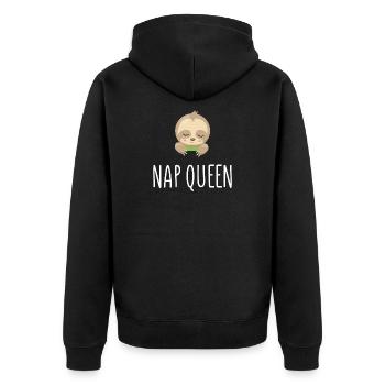 Nap Queen - Unisex Premium Organic Zip Hoodie - black - Back - Nico (187cm)