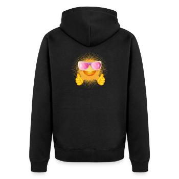 strahlende Sonne mit Brille und Daumen nach oben - Unisex Premium Bio Zip Hoodie - Schwarz - Hinten - Nico (187cm)