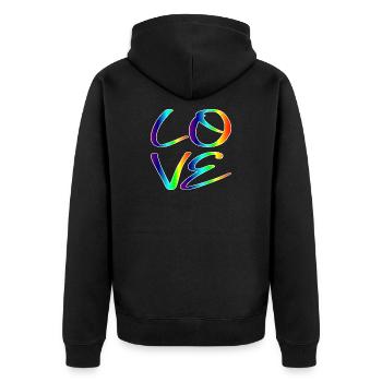 GLEICHHEIT LIEBE RESPEKT - REGENBOGEN LGBTQ - Unisex Premium Bio Zip Hoodie - Schwarz - Hinten - Nico (187cm)