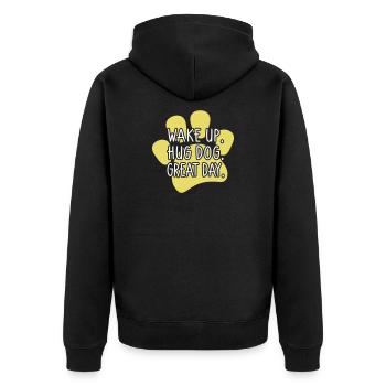 Wake Up Hug Dog Great Day - funny dog saying - Unisex Premium Organic Zip Hoodie - black - Back - Nico (187cm)