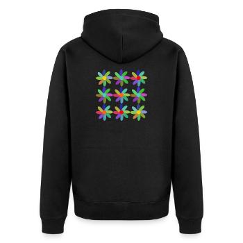 BLUME. BLUME. NATUR. ÖKOLOGIE. GLÜCK. ZEN. JAHR - Unisex Premium Bio Zip Hoodie - Schwarz - Hinten - Nico (187cm)