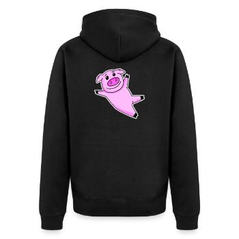 Schwein Niedlich - Unisex Premium Bio Zip Hoodie - Schwarz - Hinten - Nico (187cm)