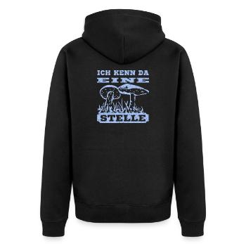 Pilz Design mit Spruch - Unisex Premium Bio Zip Hoodie - Schwarz - Hinten - Nico (187cm)