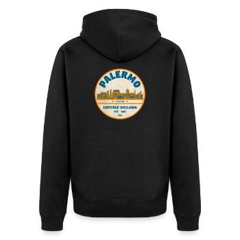 Palermo Retro City Logo Round - Unisex Premium Organic Zip Hoodie - black - Back - Nico (187cm)
