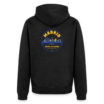 Emblème de la Skyline de Madrid – Capitale de l’Espagne - Veste à capuche bio Premium Unisexe - noir - Dos - Nico (187cm)
