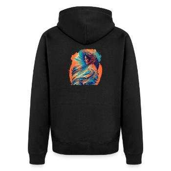 Frau mit Wellen aus Feuer und Wasser - Unisex Premium Bio Zip Hoodie - Schwarz - Hinten - Nico (187cm)