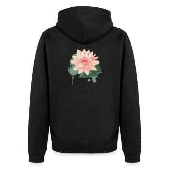 Seerosen Graffiti mit grünem Seerosenblatt - Unisex Premium Bio Zip Hoodie - Schwarz - Hinten - Nico (187cm)