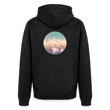 delicate cherry blossoms on a branch in spring - Unisex Premium Organic Zip Hoodie - black - Back - Nico (187cm)