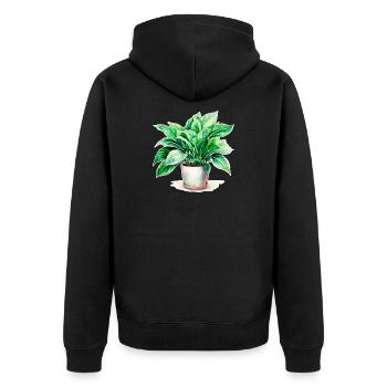 Zimmerpflanze Wasserfarben - Unisex Premium Bio Zip Hoodie - Schwarz - Hinten - Nico (187cm)