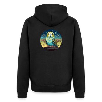 Lustiger Wellensittich mit Ufos im Weltall - Unisex Premium Bio Zip Hoodie - Schwarz - Hinten - Nico (187cm)