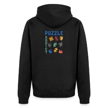 Puzzle addict - Unisex Premium Organic Zip Hoodie - black - Back - Nico (187cm)