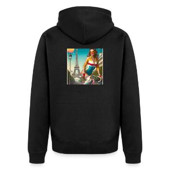 Schönes junges Mädchen fährt Fahrrad vor dem Eiffelturm - Unisex Premium Bio Zip Hoodie - Schwarz - Hinten - Nico (187cm)
