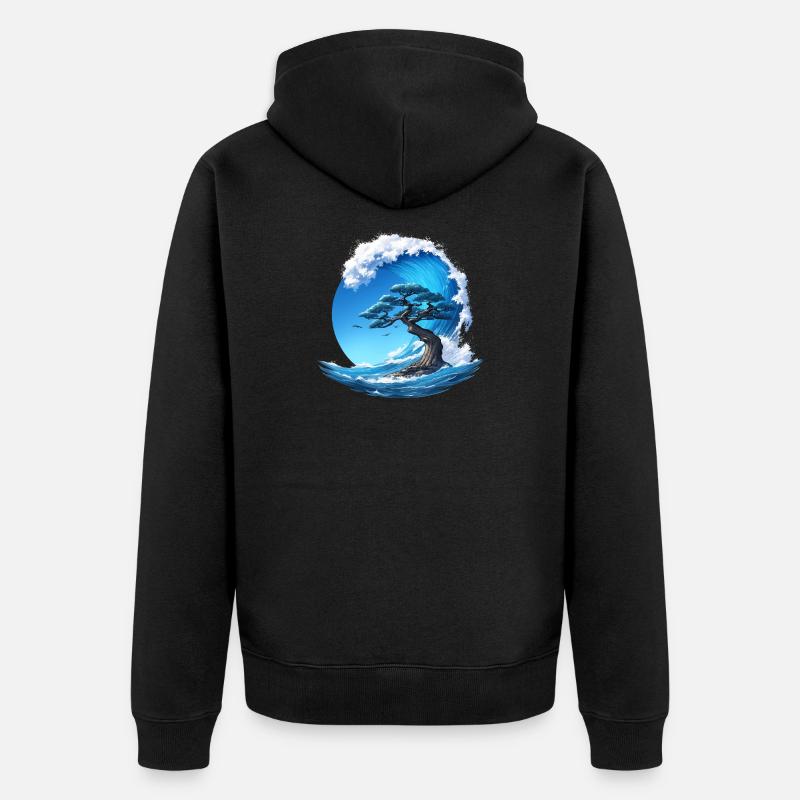Un arbre sous une vague - Veste à capuche bio Premium Unisexe - noir