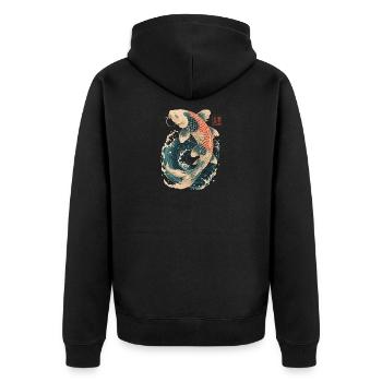 Koi-Karpfen - Unisex Premium Bio Zip Hoodie - Schwarz - Hinten - Nico (187cm)