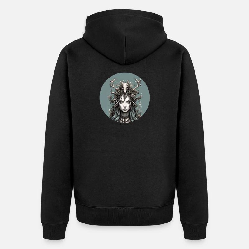 Déesse mystique de la forêt avec des bois de cerf, chaman. - Veste à capuche bio Premium Unisexe - noir