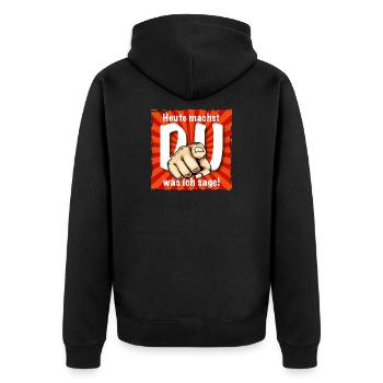 Starker Spruch - Unisex Premium Bio Zip Hoodie - Schwarz - Hinten - Nico (187cm)