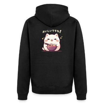 Cat eating Ramen - Unisex Premium Organic Zip Hoodie - black - Back - Nico (187cm)