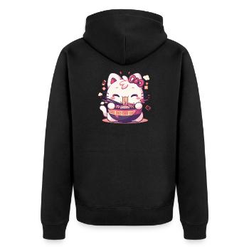 Cat eating Ramen - Unisex Premium Organic Zip Hoodie - black - Back - Nico (187cm)
