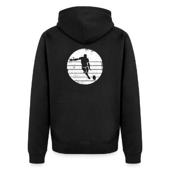 Rugbyspieler Zeichnung - Unisex Premium Bio Zip Hoodie - Schwarz - Hinten - Nico (187cm)