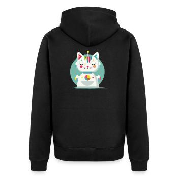 Geometrische Roboterkatze–Kreative Illustration - Unisex Premium Bio Zip Hoodie - Schwarz - Hinten - Nico (187cm)
