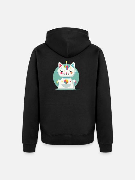 Geometric Robot Cat – Creative Illustration - Unisex Premium Organic Zip Hoodie - black