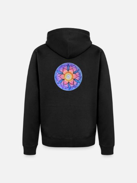 Blumenmandala in lebendigen Farben - Unisex Premium Bio Zip Hoodie - Schwarz