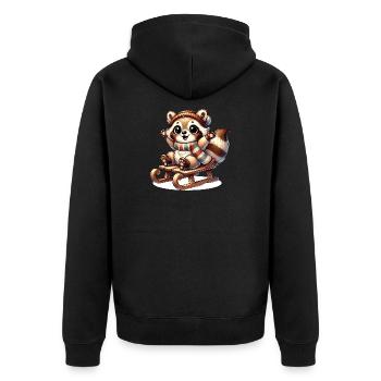 fröhlicher Waschbär auf Schlitten–Winterspaß-Motiv - Unisex Premium Bio Zip Hoodie - Schwarz - Hinten - Nico (187cm)
