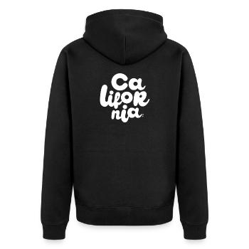 California - Weiß - Unisex Premium Bio Zip Hoodie - Schwarz - Hinten - Nico (187cm)