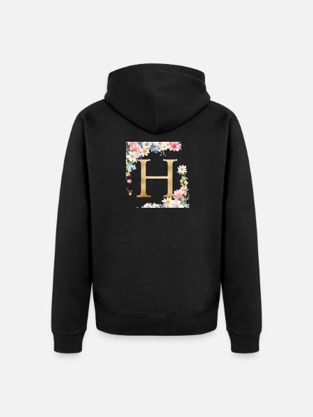 H Monogram, Floral, Personalizable - Unisex Premium Organic Zip Hoodie - black