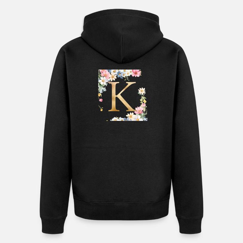K Monogramm, Floral, personalisierbar - Unisex Premium Bio Zip Hoodie - Schwarz