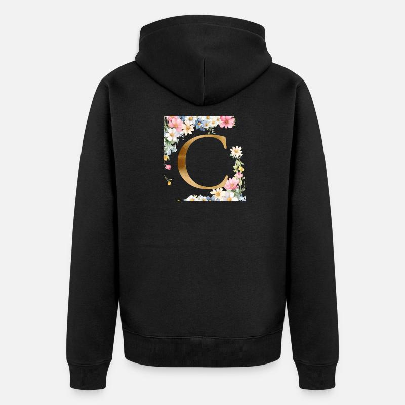C Monogramme, Floral, Personnalisable - Veste à capuche bio Premium Unisexe - noir