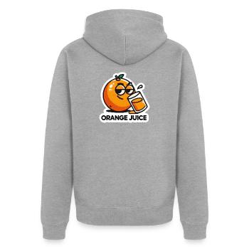 "Orange Juice" Fun Cartoon Citrus Drink - Unisex Premium Organic Zip Hoodie - heather grey - Back - Nico (187cm)