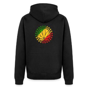 Rasta Inspired Cannabis Leaf Design - Unisex Premium Organic Zip Hoodie - black - Back - Nico (187cm)