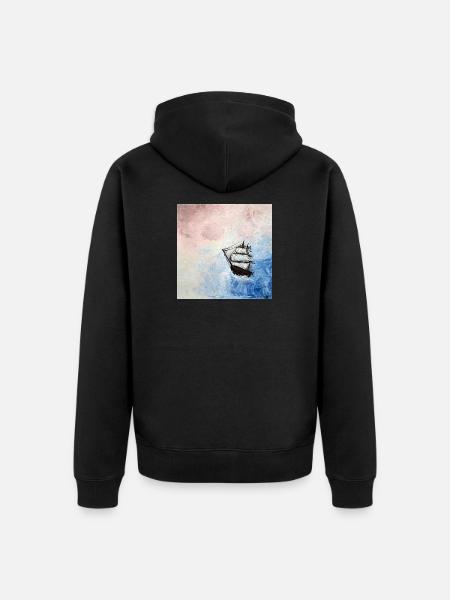 Historisches Segelschiff vor bewölktem Himmel - Unisex Premium Bio Zip Hoodie - Schwarz
