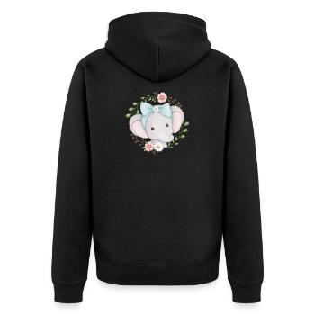 kleiner niedlicher Elefant im Blumenkranz - Unisex Premium Bio Zip Hoodie - Schwarz - Hinten - Nico (187cm)