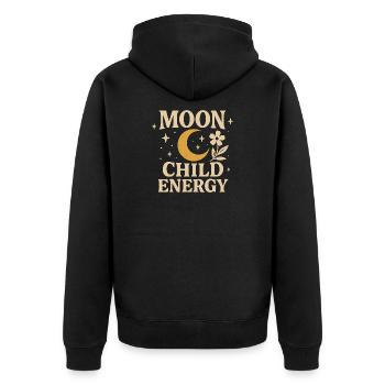 Mond und Blumenkind Energiedesign - Unisex Premium Bio Zip Hoodie - Schwarz - Hinten - Nico (187cm)
